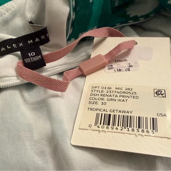 NWT Alex Marie green white Renata printed tropical getaway dress with tie 10 - Picture 5 of 8